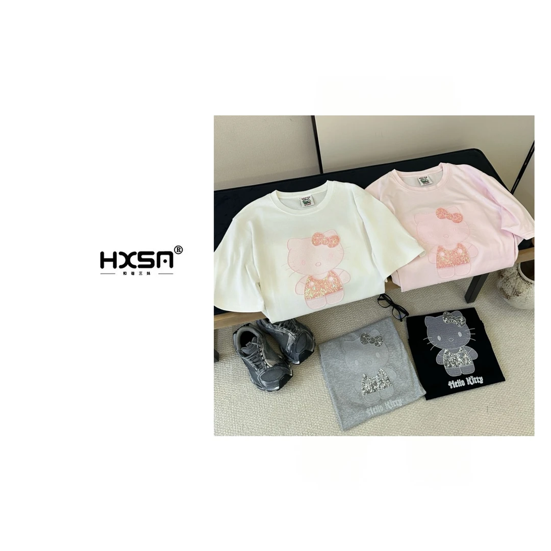 （现）HXSM「亮片凯蒂猫」夏童趣减龄圆领短袖620