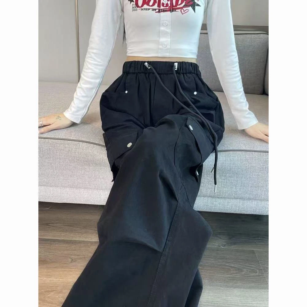 胖mm200斤美式工装裤女夏季高腰宽松直筒垂感慵懒休闲阔腿运动裤