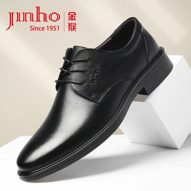 Jinho/金猴男士春秋正装减震黑色厚底休闲时尚德比鞋轻便Q28112A