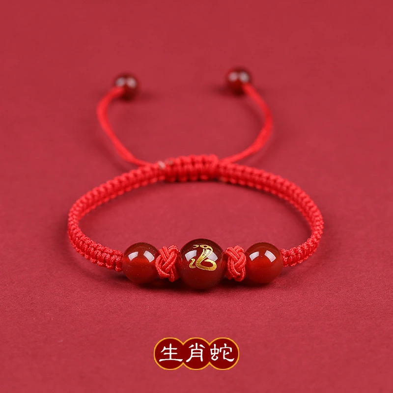 2025年蛇年十二生肖手链手工编织红绳饰品儿童红手绳绳编学生