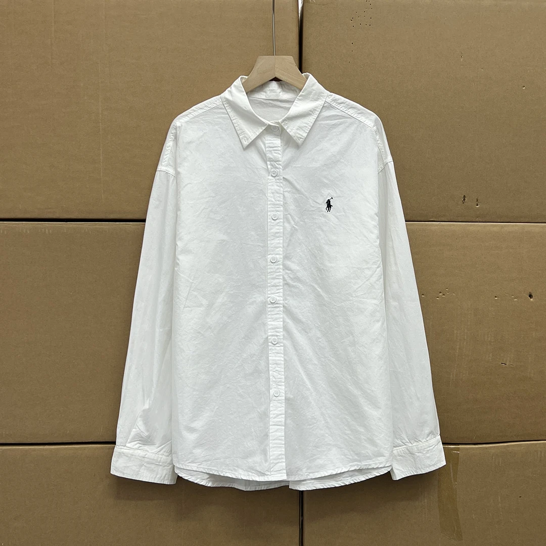 非沅！！小马刺绣棉衬衫女2024夏季新款多巴胺色Polo领轻薄百搭衬衣