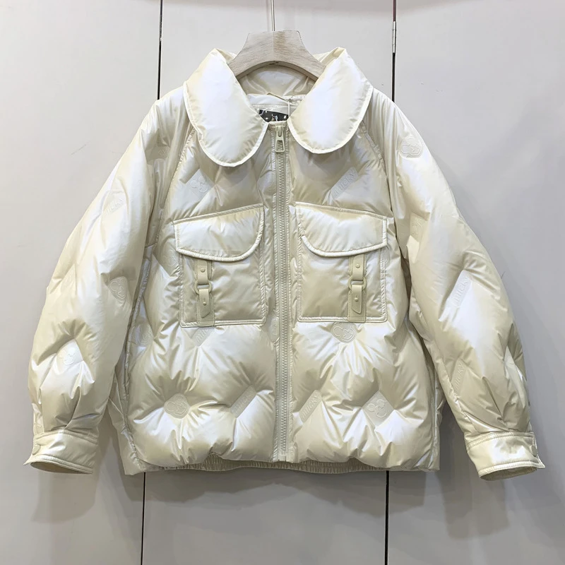 《米奇》亮面短款秋冬新款气质小翻领外套女