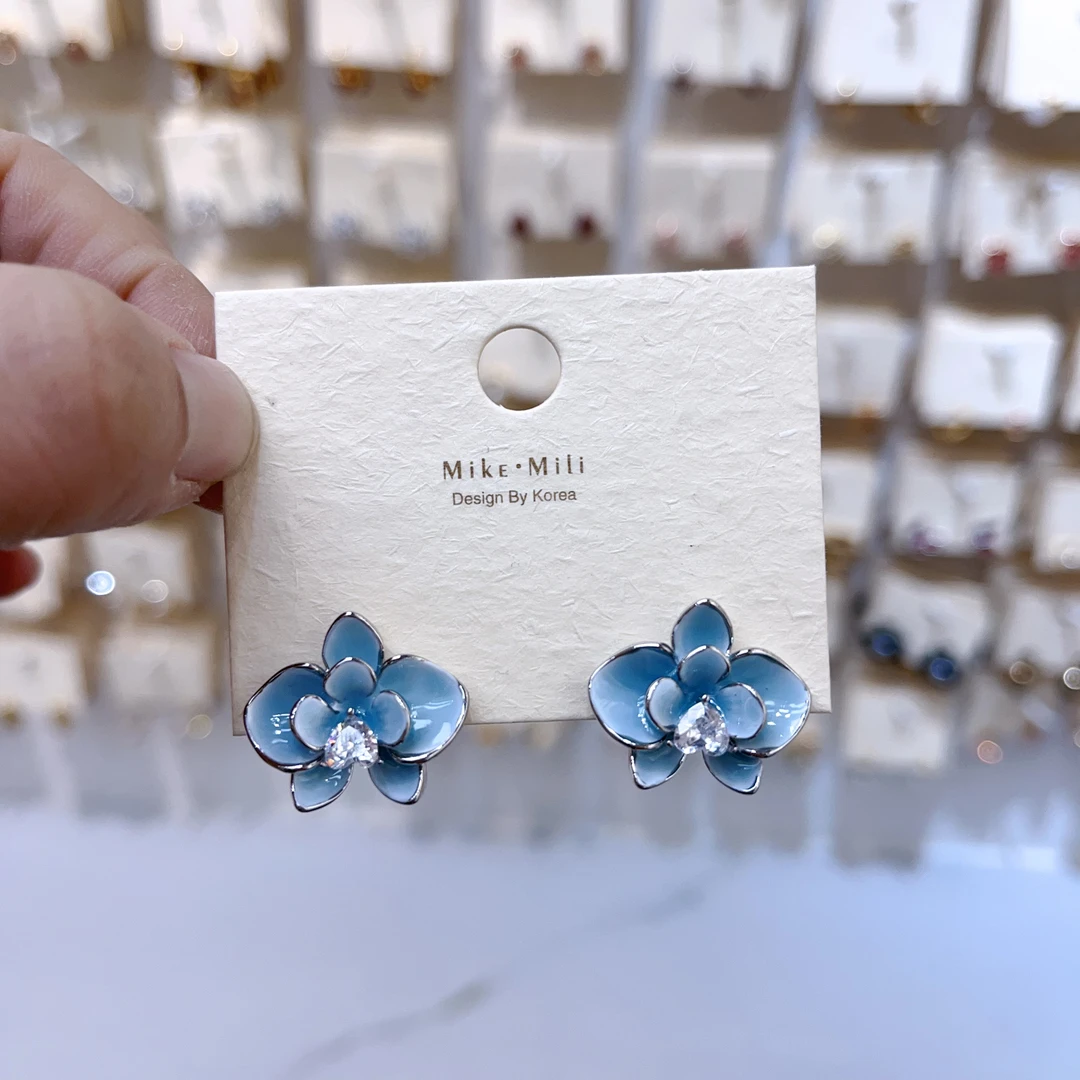 铜合金亚克力耳饰 B685高级滴油蓝色花花耳饰