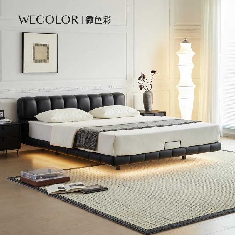 泡泡悬浮床真皮轻奢复古小户型现代简约奶油风双人主卧1.8m婚床