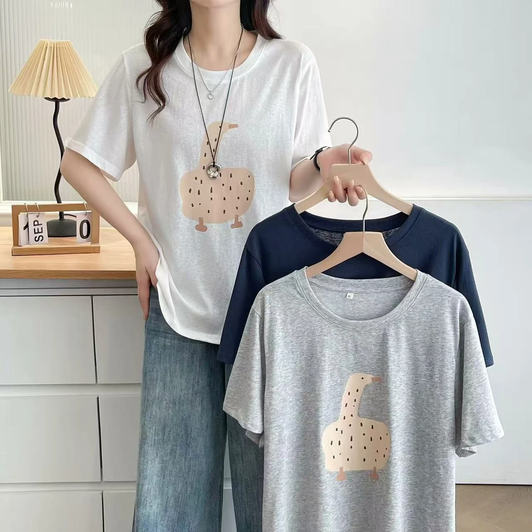 时尚减龄雪花麻感休闲百搭圆领短袖T恤女2025夏新款大码减龄上衣