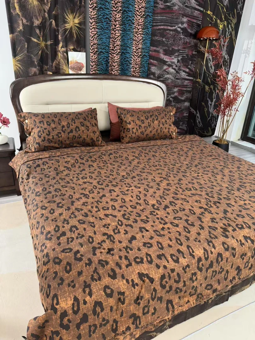 设计师款家纺春夏埃及长绒棉床上四件套纯棉全棉床单-焦糖豹纹
