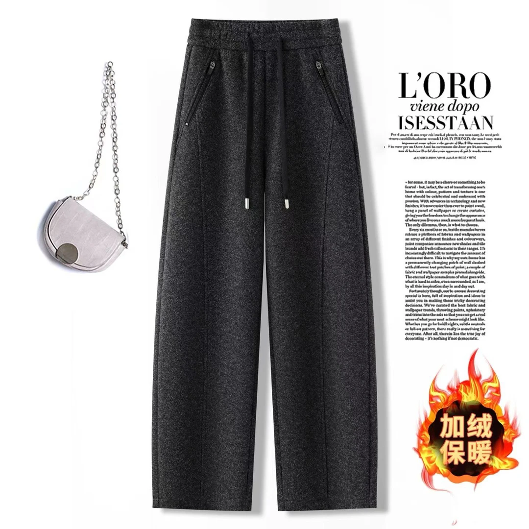 【双十二年终狂欢】25-6010秋冬高腰加绒弯刀直筒休闲裤显