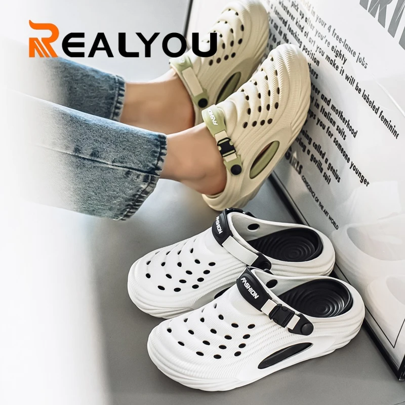 REALYOU/雷友休闲厚底包头增高夏季防滑洞洞鞋潮流凉鞋外穿半拖