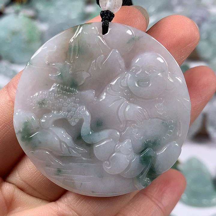 颈饰未镶嵌翡翠山水笑佛福利