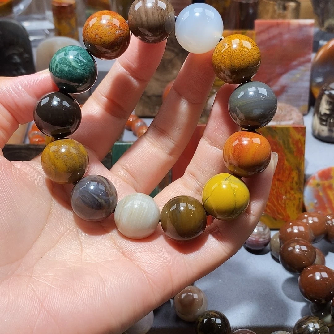 军***伟硅化玉天然北票硅化玉手串未镶嵌