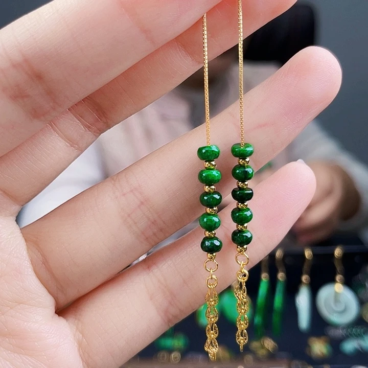 翡翠耳饰银S925镶嵌饰品