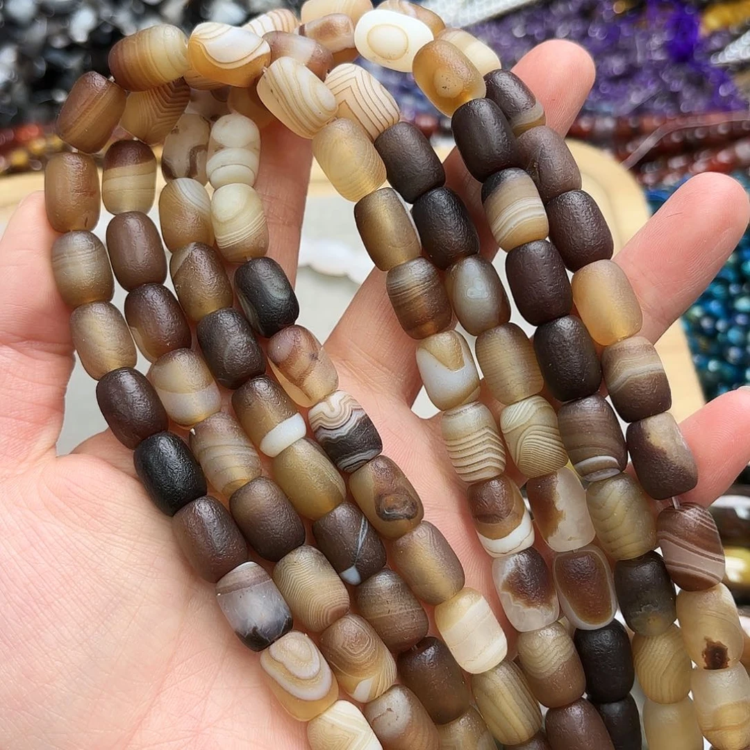 玛瑙/玉髓未镶嵌珠宝半成品10×14橘皮咖玛枣珠一条