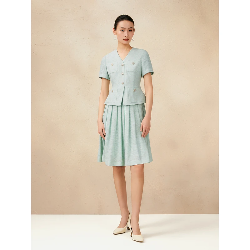 Song of Song歌中歌早薄荷绿复古摩登假两件连衣裙5C65105420