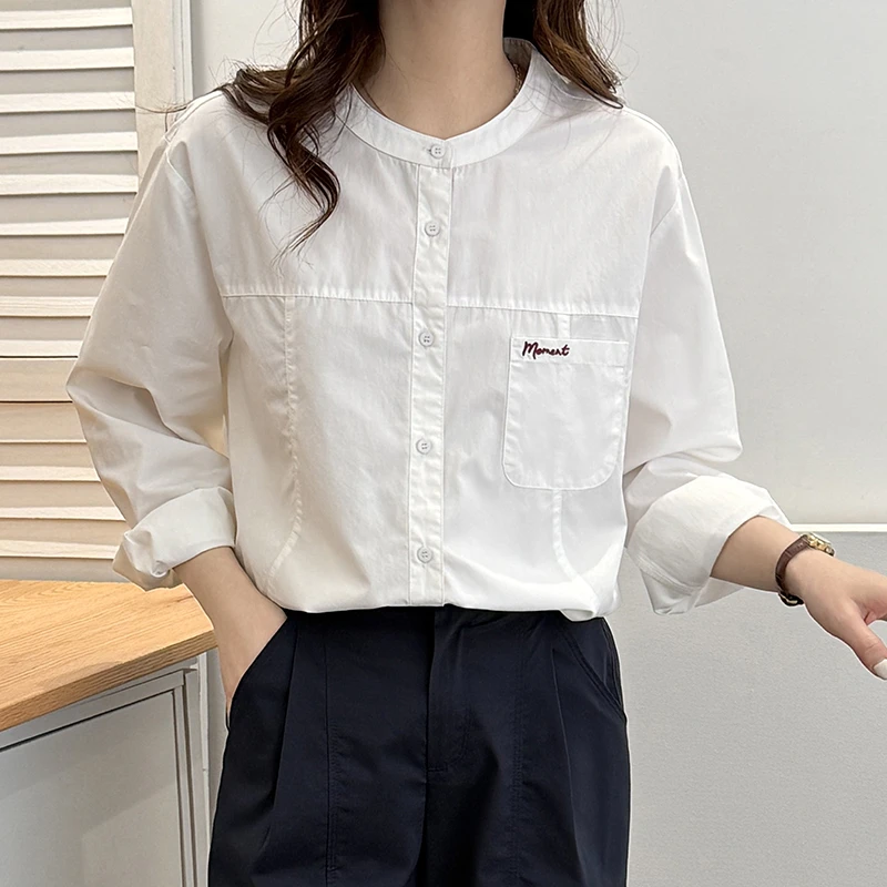 千百蔚2025春季新品时尚刺绣衬衫休闲设计感复古小众简约韩版