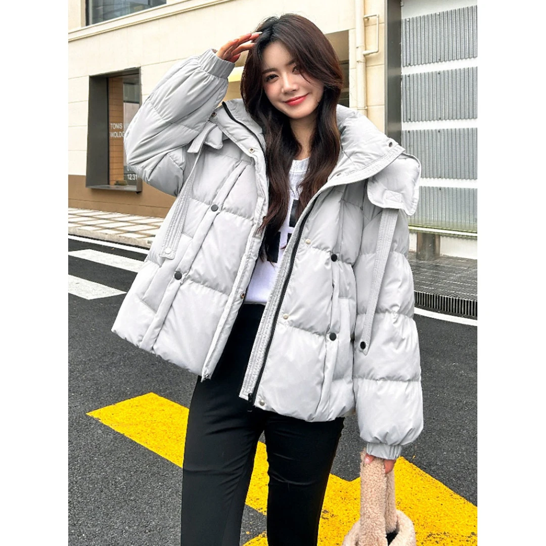 联名连帽小个子白鸭绒羽绒服女2025冬季新款设计感黑扣