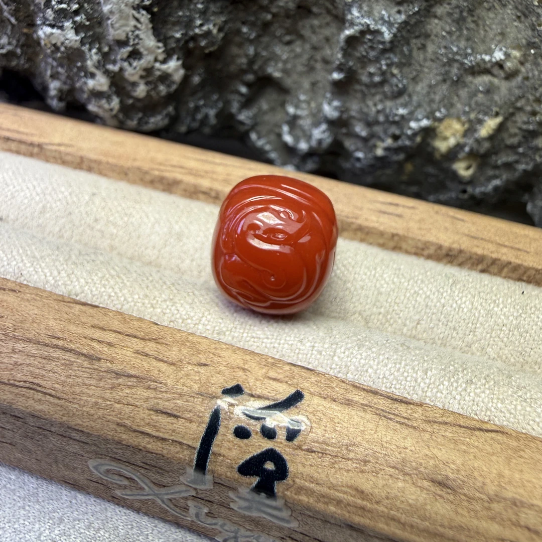 天然原矿南红饰品南红单珠珠宝瓦西满肉玫红仿古龙老型11.7×10.5