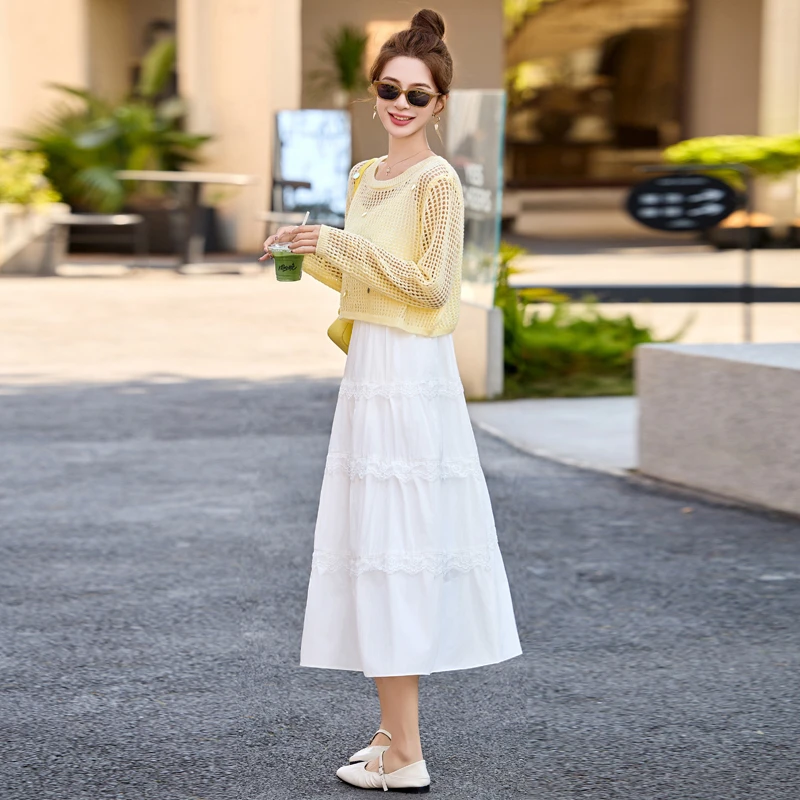 白色吊带长裙子2025夏季时尚漂亮减龄出游度假显瘦两件套连衣裙女