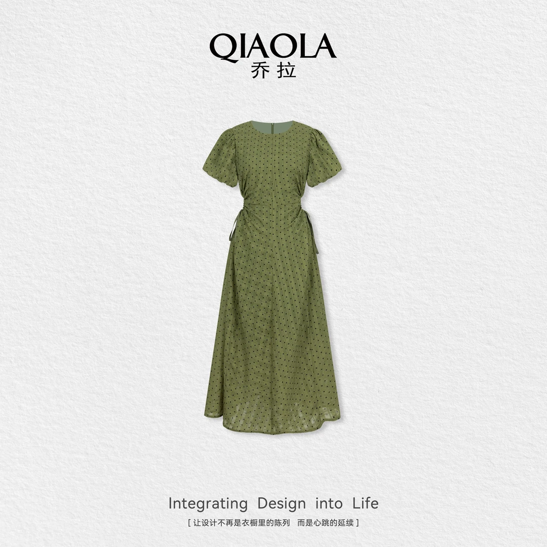 QIAOLA/乔拉【夏日翠色】夏季梭织波点圆领显瘦连衣裙预售