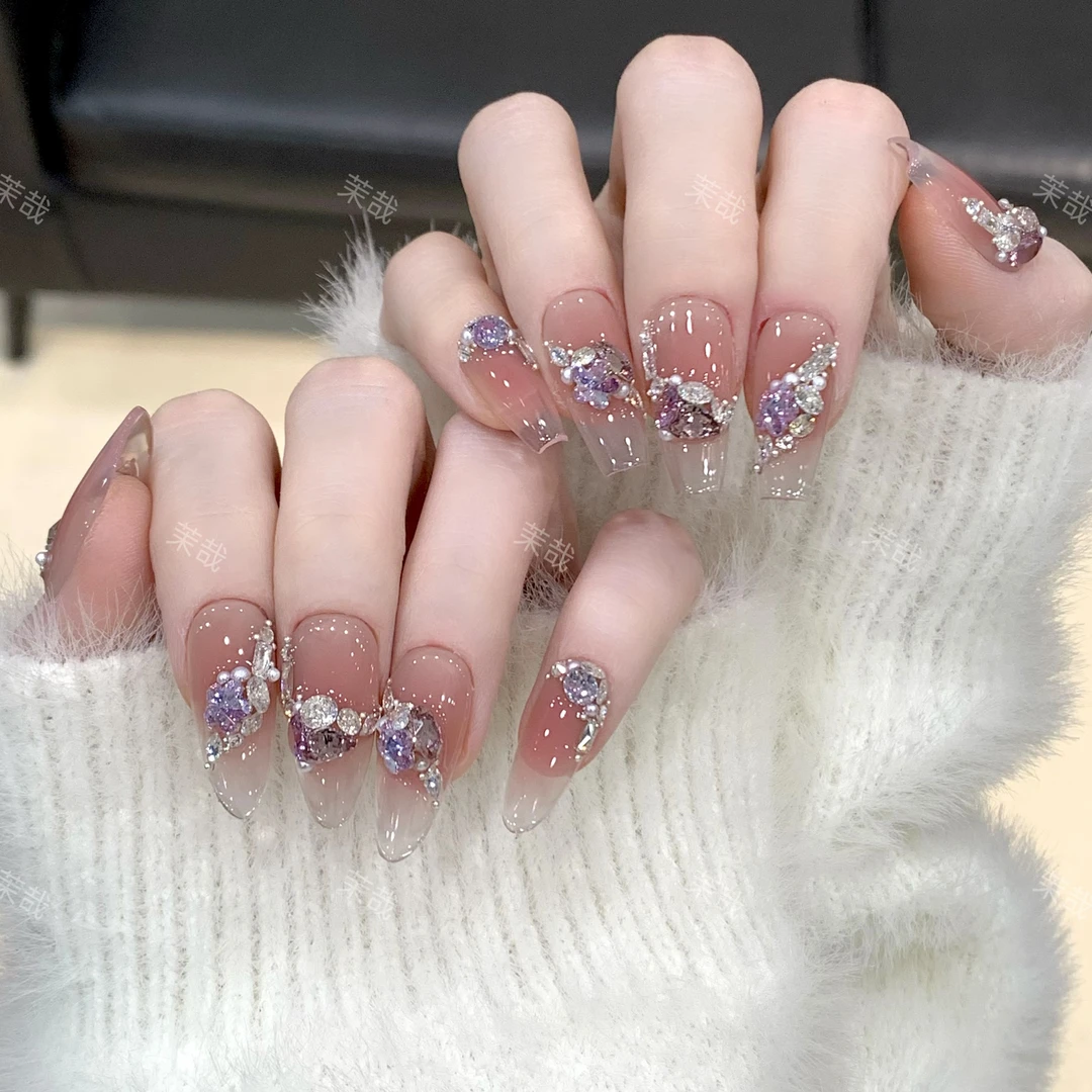 茉哉I现货【紫落星沉】纯手工定制美甲拆卸穿戴甲A4329