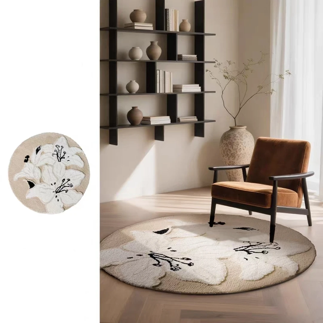 法式奶油风圆形床边毯 衣帽间沙发摇椅垫 可机洗防滑