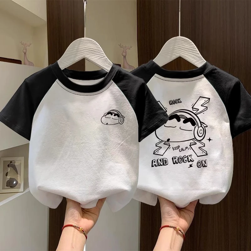 男童短袖t恤夏季宝宝半袖t恤洋气潮流100%纯棉宽松插肩袖上衣