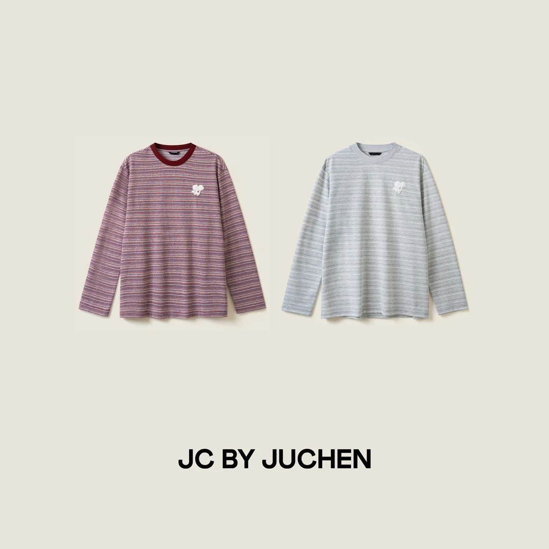 海风细语双纱撞色条纹设计感钉珠刺绣宽松长袖T恤 FW054519