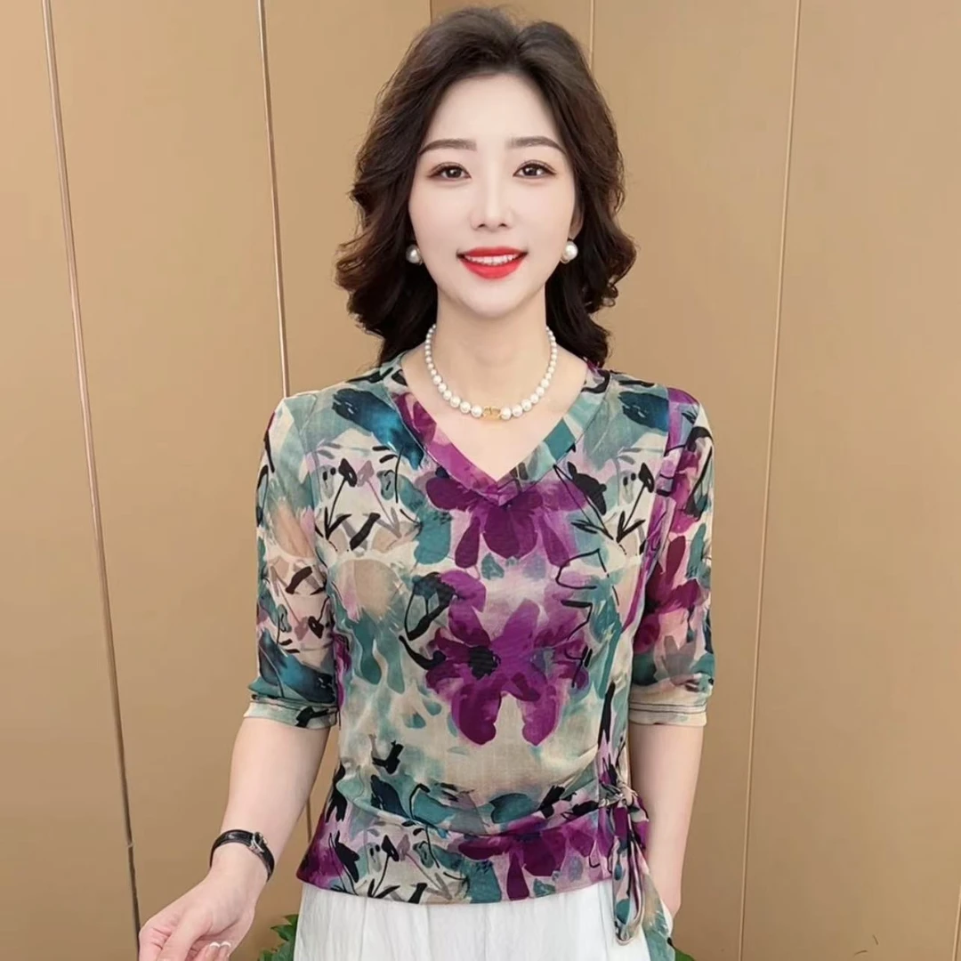 早秋新款时尚V领系带收腰设计修身显瘦百搭休闲女士打底衫K9185