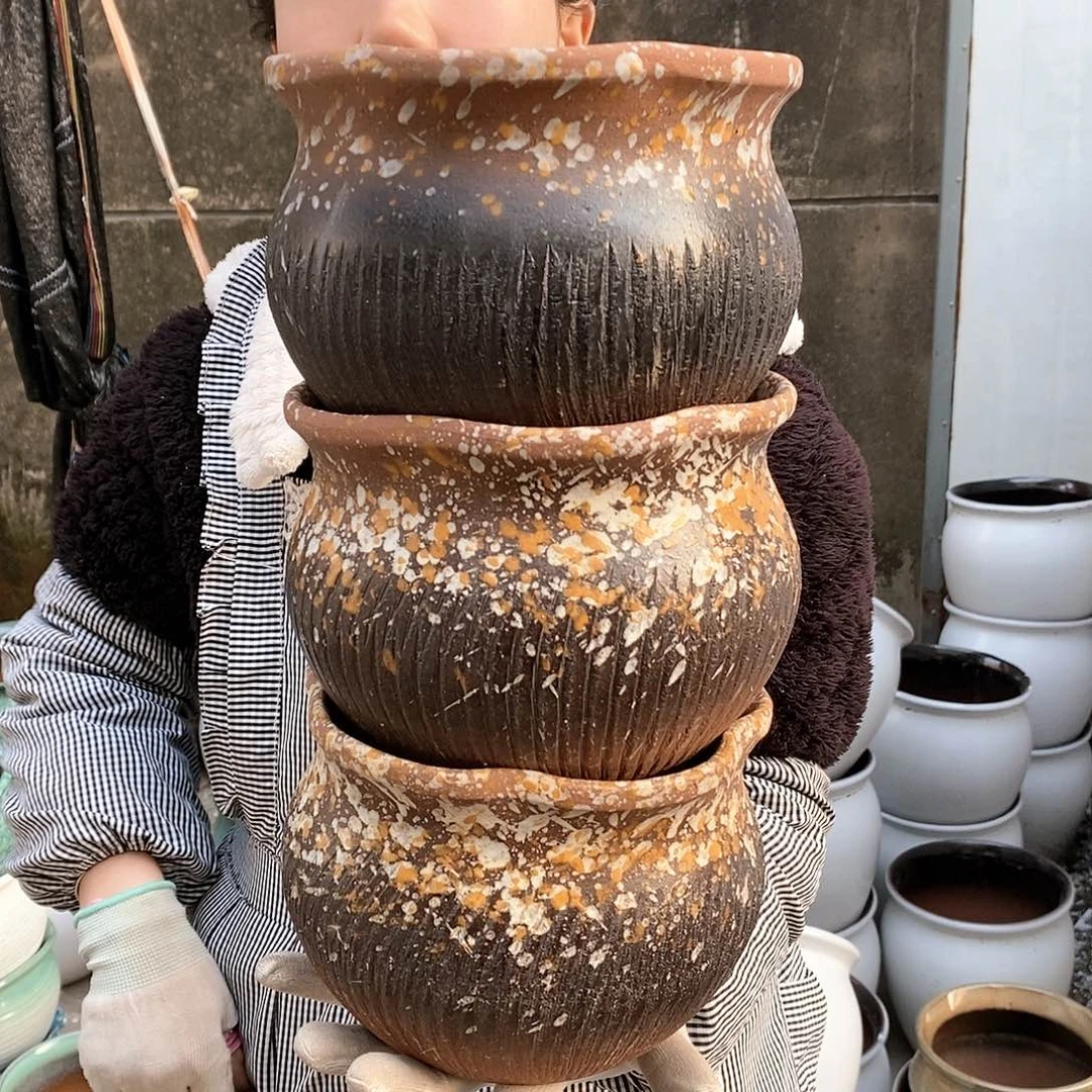 红泥花盆瑕疵口18高13