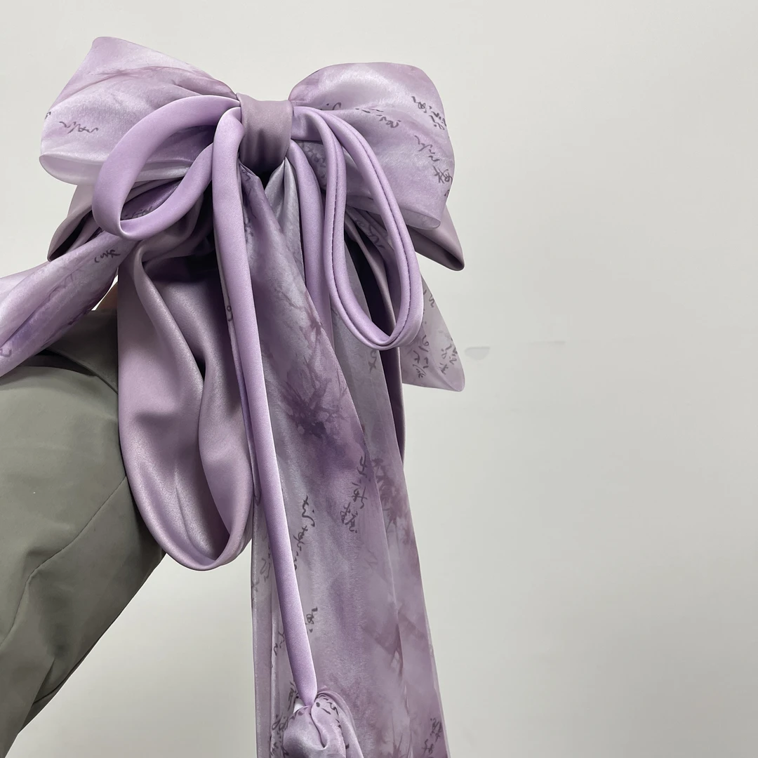 薄雾玫瑰缎面雪纺长双飘带4公分马尾夹气质网红轻奢轻奢时尚清新