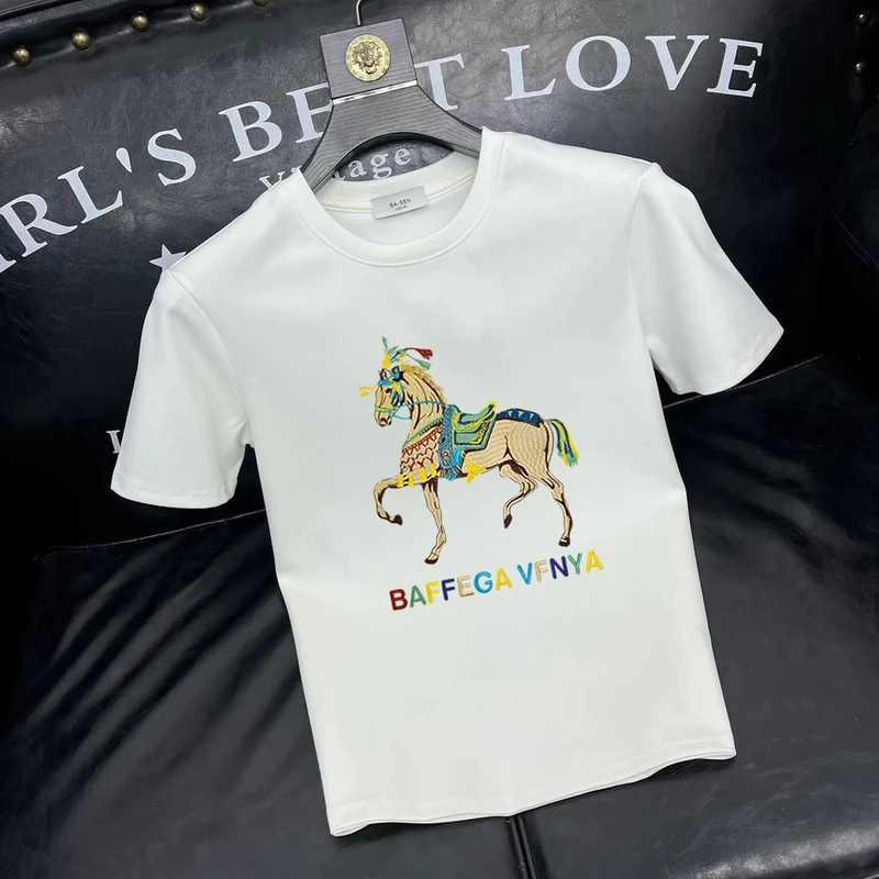 新款纯棉男士潮流短袖T恤夏季宽松圆领印花半袖上衣ins韩版个性