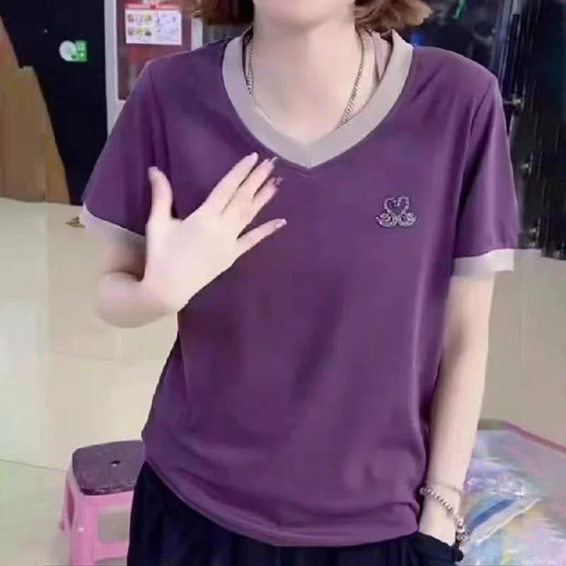 686春夏季新款小天鹅t恤女装时尚拼色显瘦百搭洋气短袖