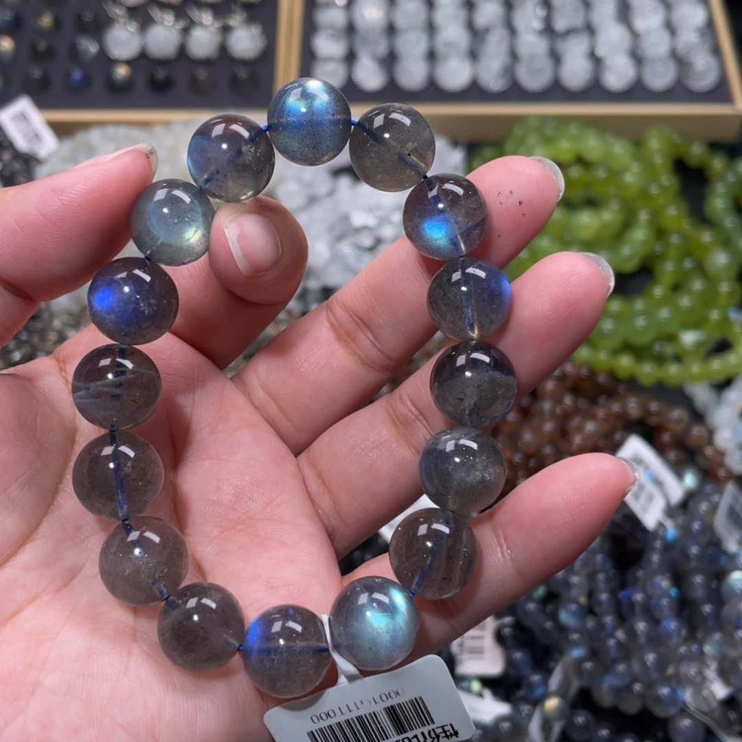 拉长石手链未镶嵌是****?黑体灰月光手链13mm