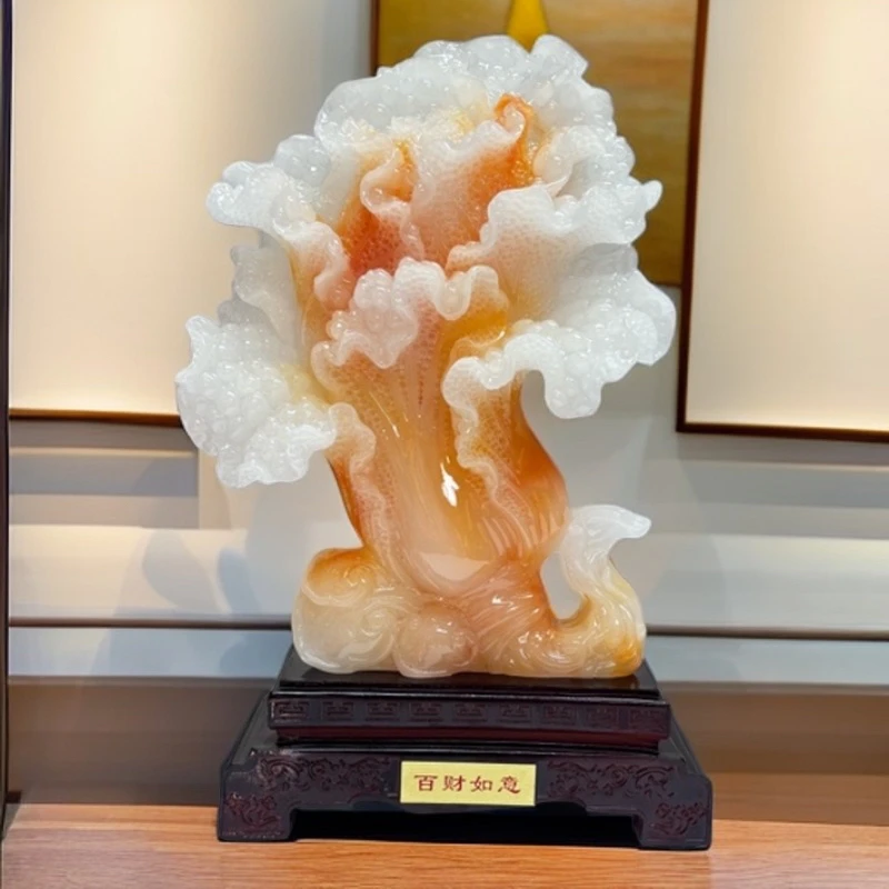 长15高26公分红花冰料百财如意立白菜客厅玄关装饰送礼佳品