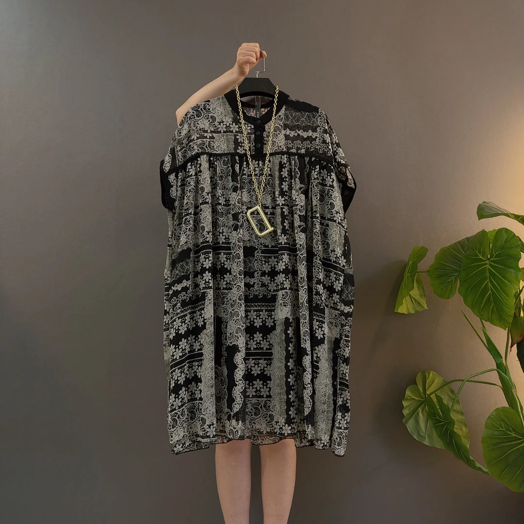 气质宽松百搭中长款夏季短袖遮肚大码衬衫拼接设计感洋气连衣裙