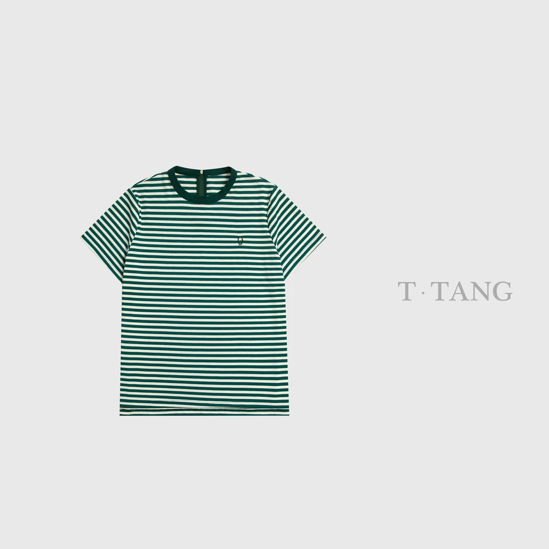 FL秋季180g色织条纹t恤冰麻珠地棉百搭潮流圆O绣花半袖【6326】