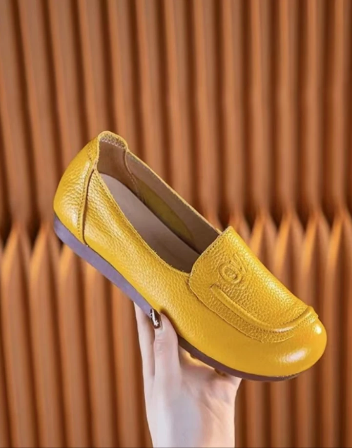 376-6黄色真皮妈妈鞋断码清仓热销
