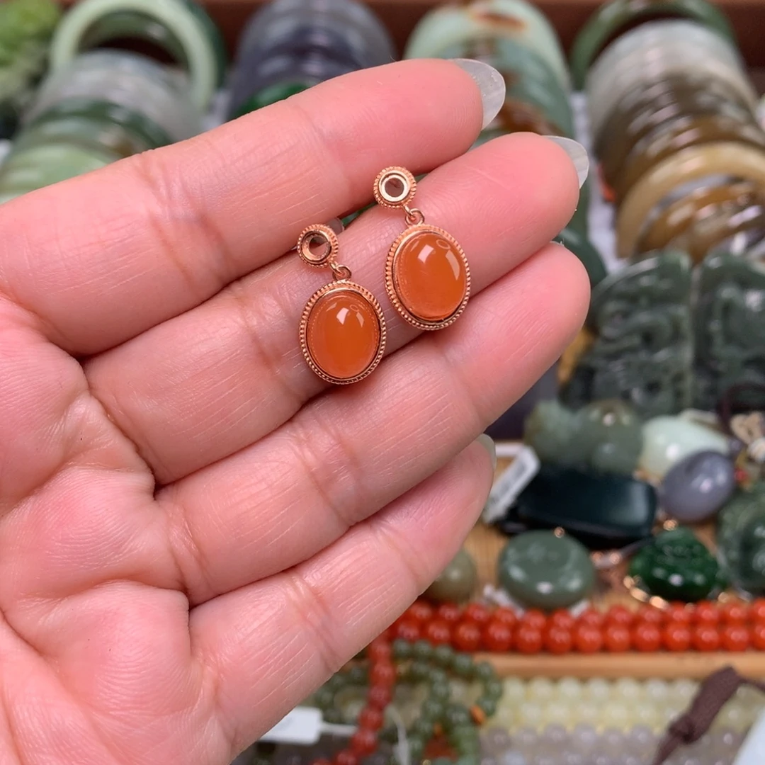 南红玛瑙银S925镶嵌耳坠