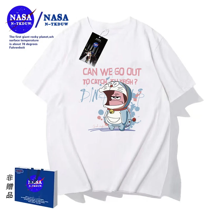NASA联名款潮牌印花T恤短袖男女同款时尚百搭休闲短袖怪兽叮当