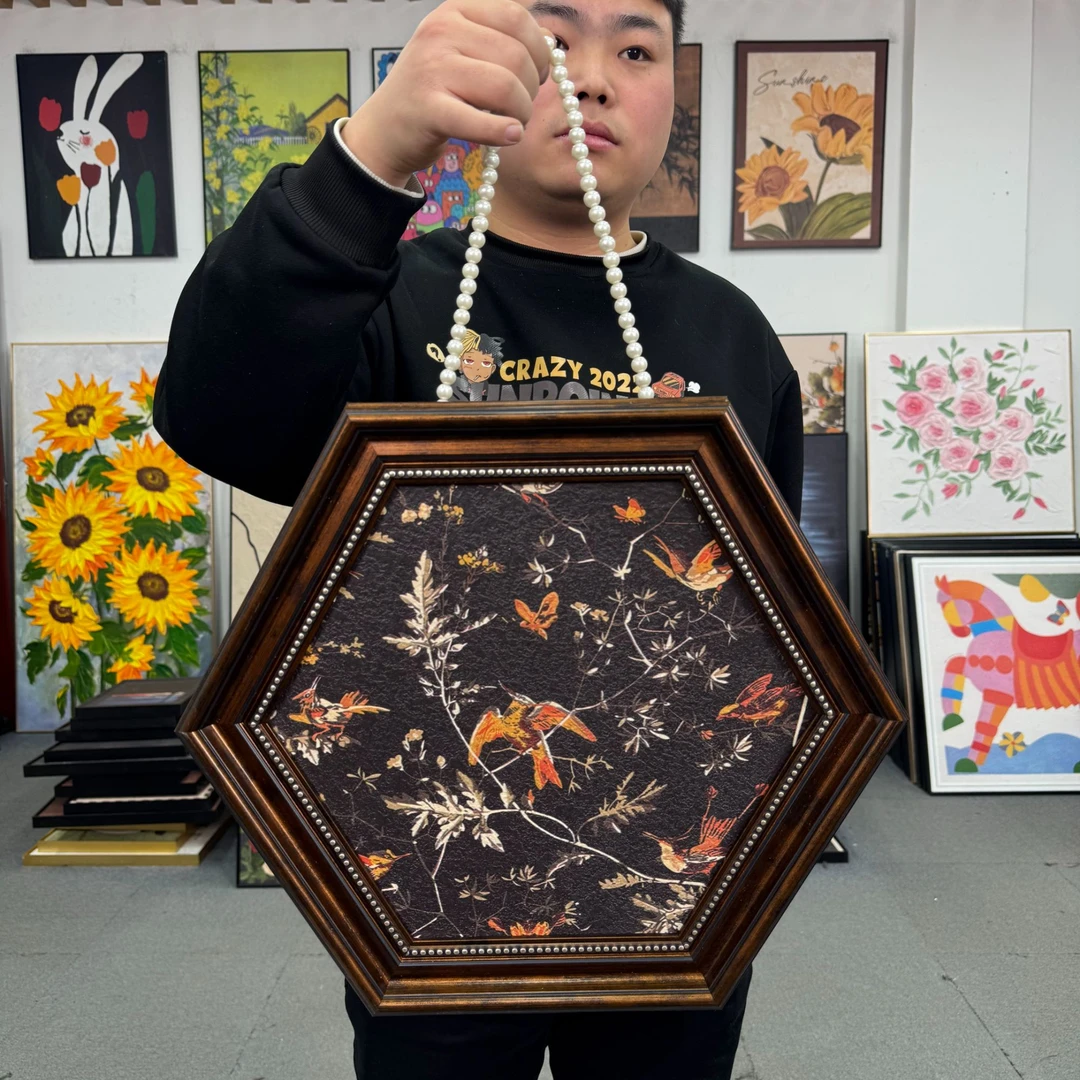 砂岩欧框美式花鸟装饰画复古文艺高级感餐厅玄关卧室装饰画144