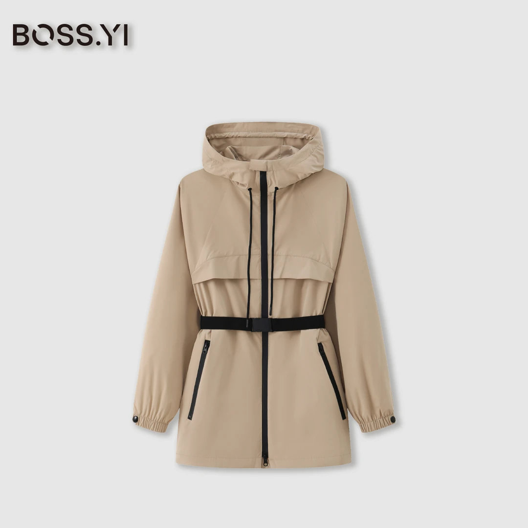 YILAOBAN/衣老板宝莉家户外连帽卡其色冲锋衣TYAW001