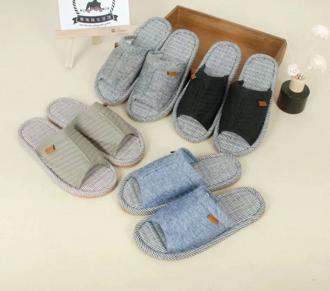 雅格男士四季布艺拖鞋室内家居防滑软底吸汗防臭家用