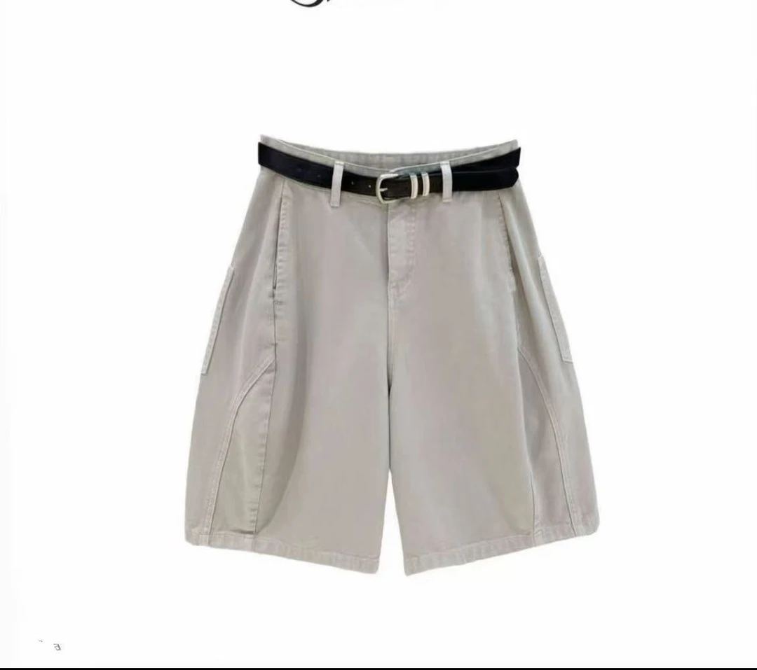 【季尾青仓】夏季高腰纯色休闲款五分百搭花苞女裤3166(不送腰带)