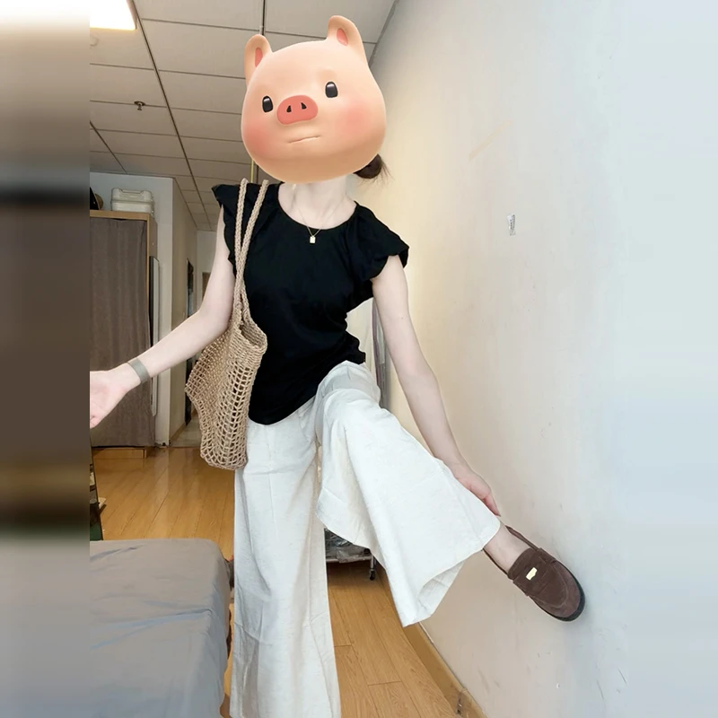 4030法式黑色独特超好看短袖T恤女夏季2025新款设计感露背上衣
