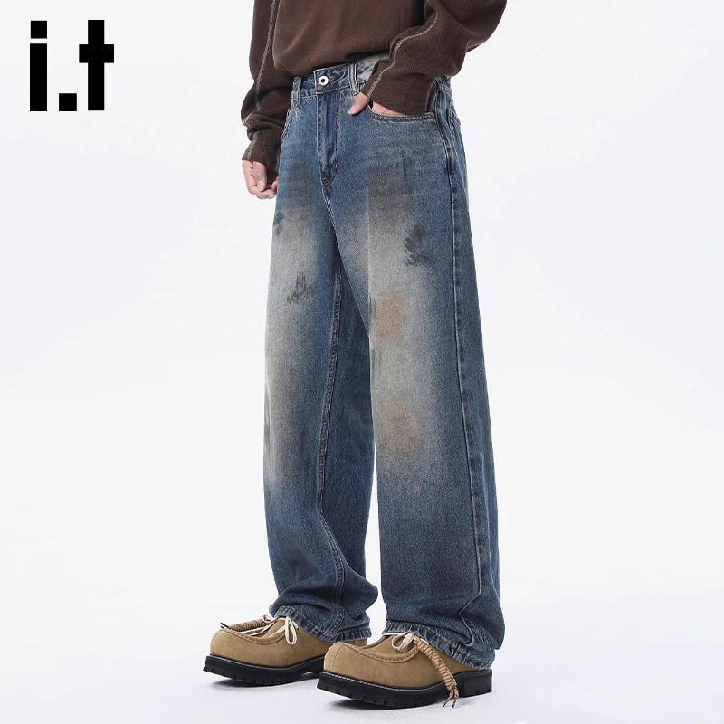 i.t:CHOCOOLATE水洗牛仔裤男款2025秋冬美式复古设计感直筒阔腿裤