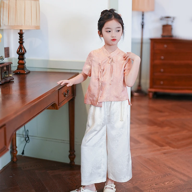 80188女童衬衫2025夏季新款新中式衬衣中国风设计感洋气短袖上衣