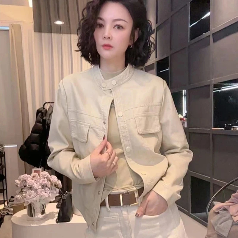 早春短款皮衣外套女士2025春季新款设计感百搭时尚休闲皮夹克上衣