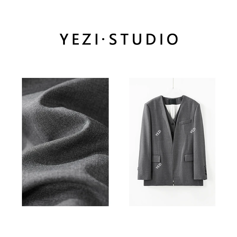 【高智时髦】品牌定纺同源精纺羊毛假两件无领垫肩西装外套25302003