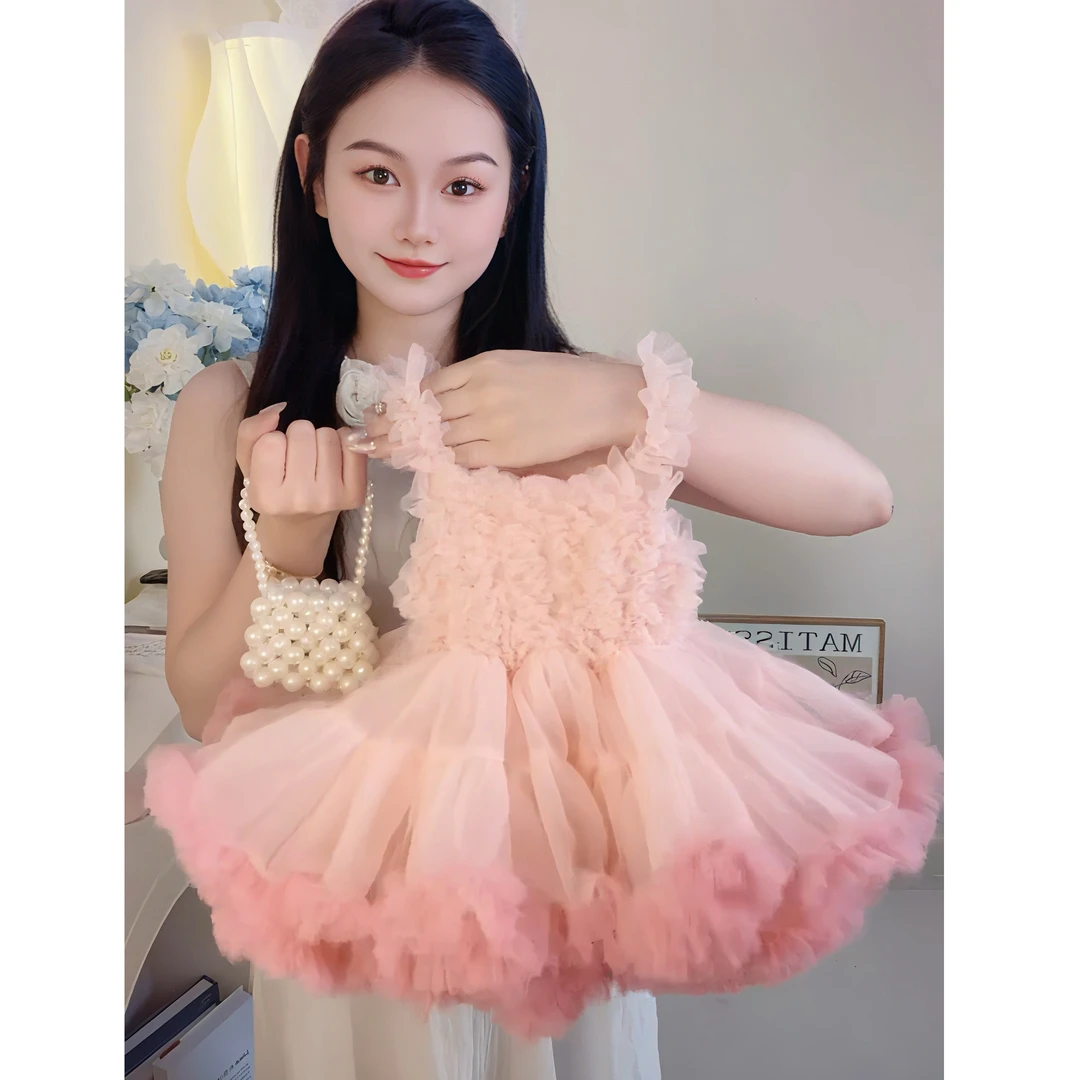 女宝夏季tutu蛋糕吊带连衣裙2025新款儿童蓬蓬纱周岁礼服公主裙子