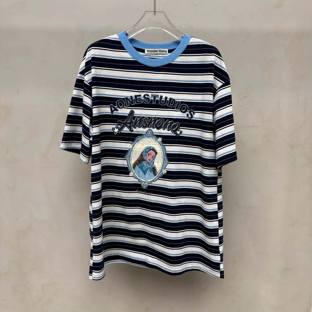 AN9.Studio︱新款庄园少女蓝白条纹T恤A241