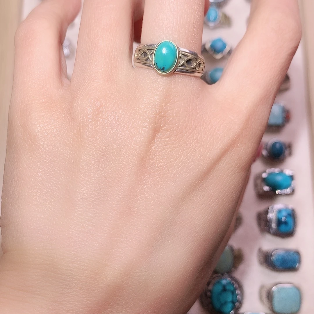 绿松石银S925镶嵌戒指